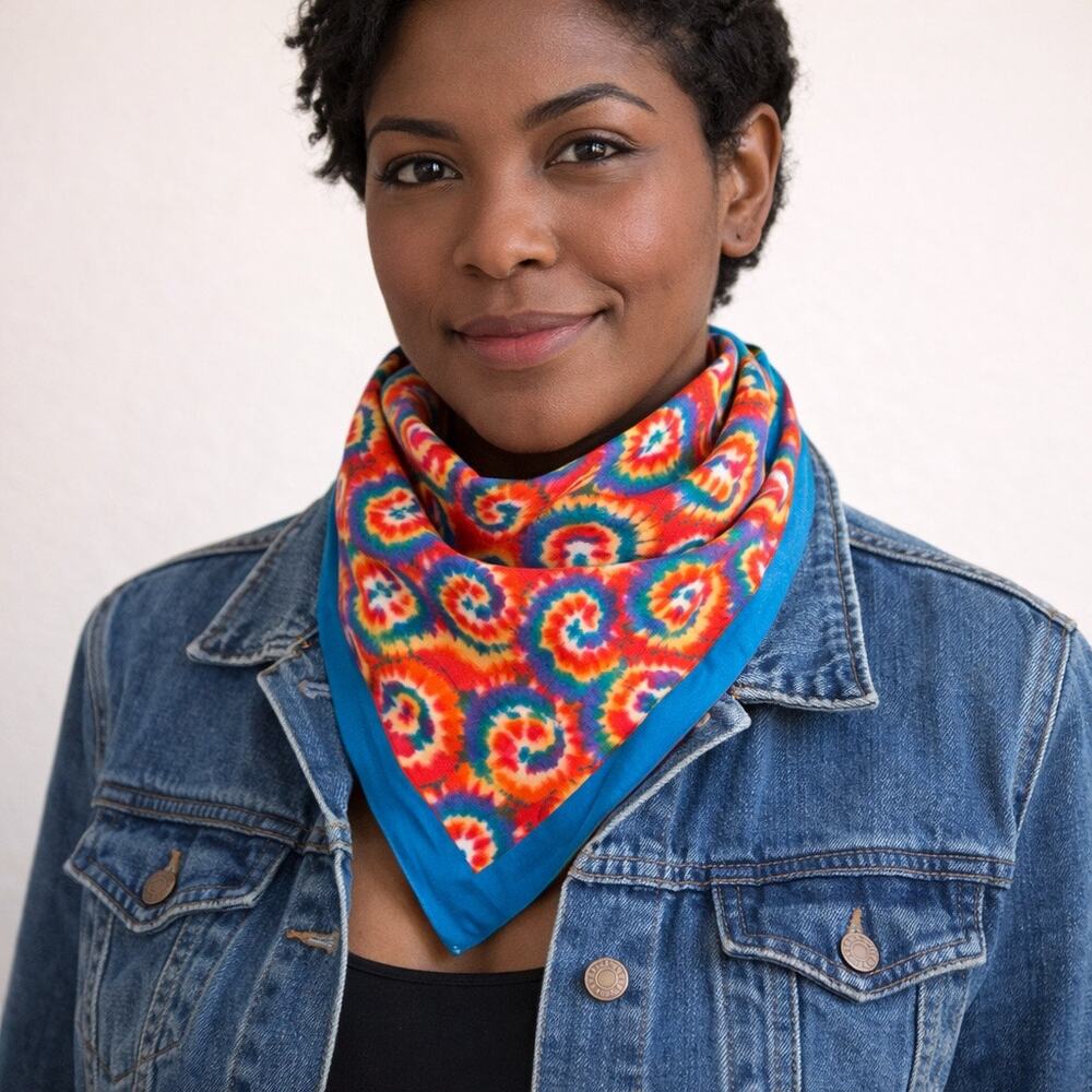 Vintage 100% cotton traditional bandana in colorful Orange Pink Teal - Picture 2 of 3